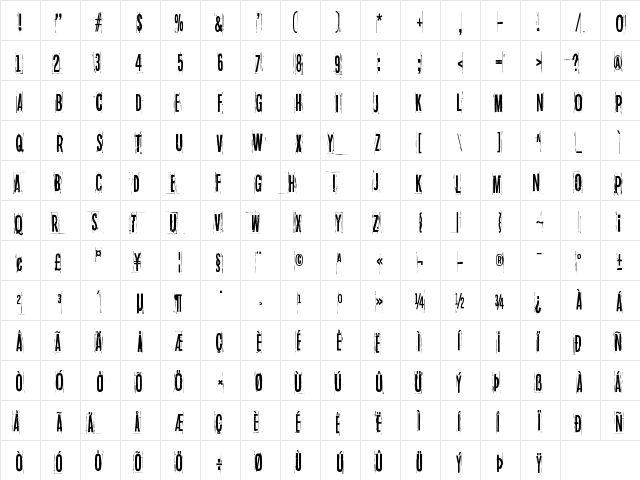 Blue sky, blue grass Regular  glyph index