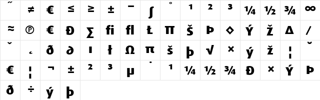 DaxWide Bold  glyph index