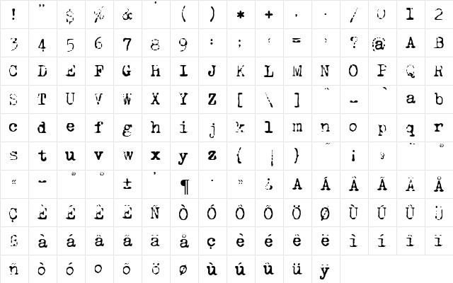 LL Tippa Regular  glyph index