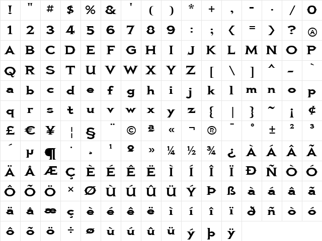 Diego Bold  glyph index