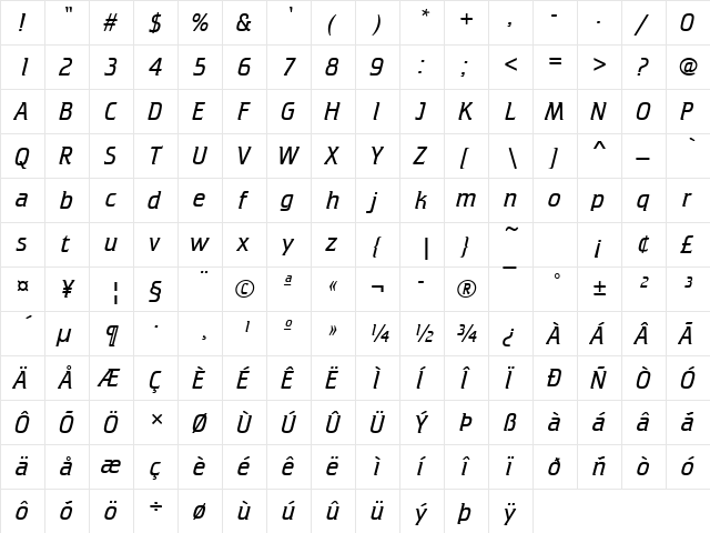 URWCrisiumTLig Regular  glyph index