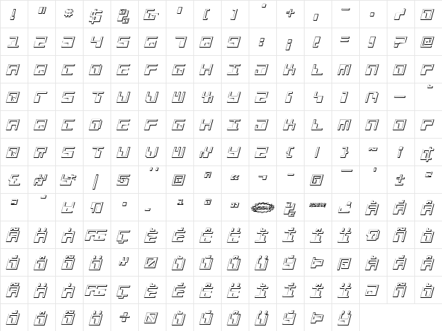 Phaser Bank 3D Italic Italic  glyph index