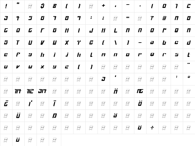 mclovin regular  glyph index