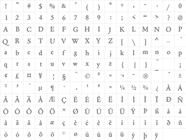 Garamond07 Becker Regular  glyph index