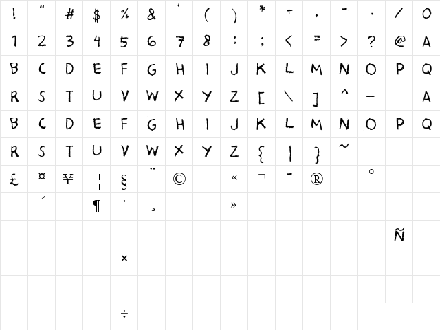 Bacon Kingdom Regular  glyph index