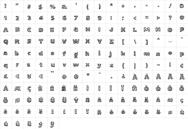 LogJam Inline Regular  glyph index