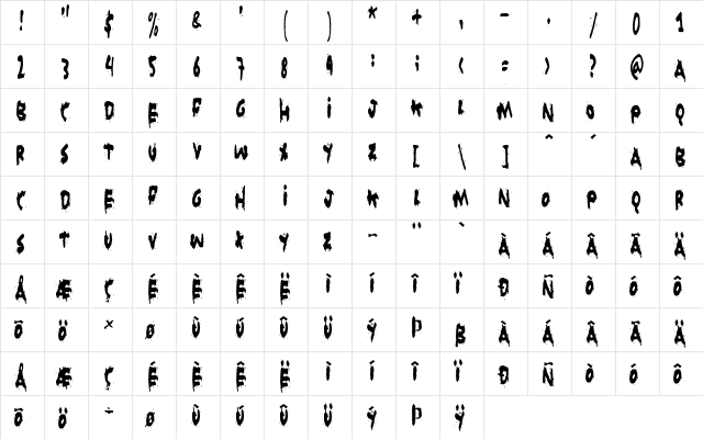 Grunt Reaper Regular  glyph index