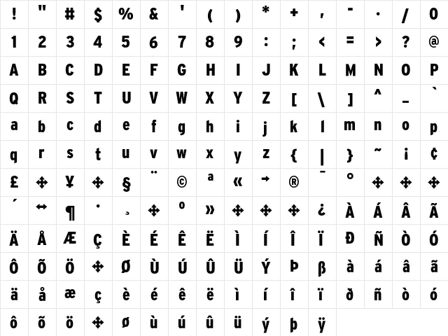 Interstate BlackCondensed  glyph index