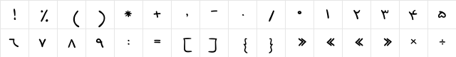 Dast Nevis Regular  glyph index