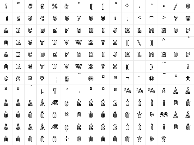 Allstar Regular  glyph index