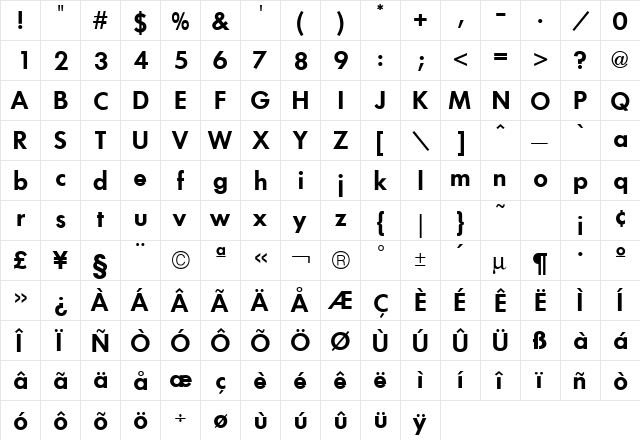 Futura ICG Demi  glyph index