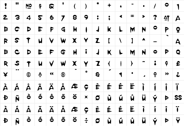 Amorpheus Regular  glyph index