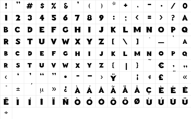 Desperado Regular  glyph index