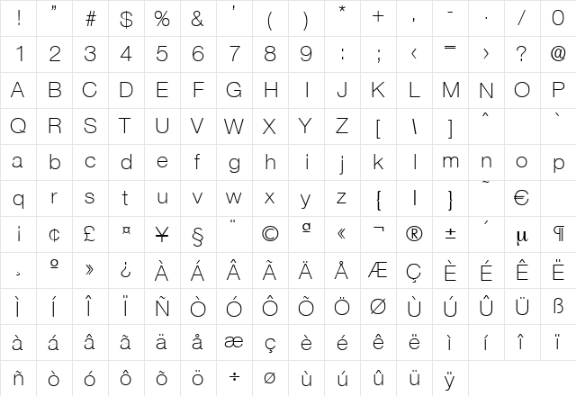 Olnova-Light Regular  glyph index