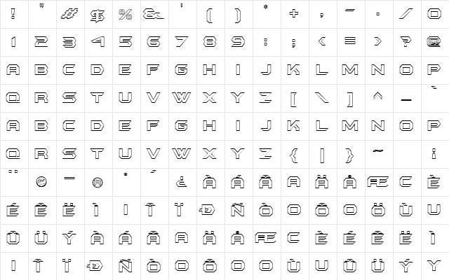 BatmanForeverOutline Regular  glyph index