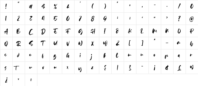 Wintersoul Regular  glyph index
