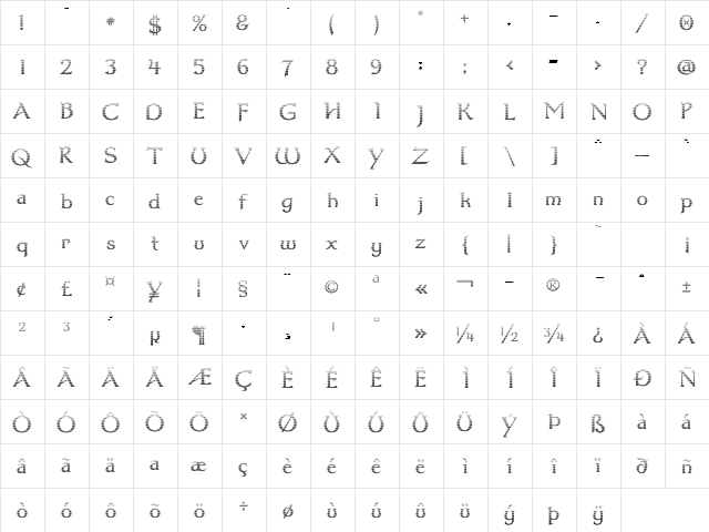 Dumbledor 1 Cut Down Regular  glyph index