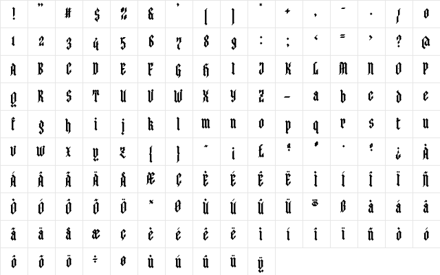 zinople eYe/FS Regular  glyph index