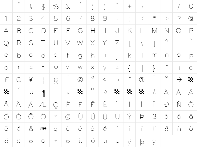 Bryant Regular  glyph index