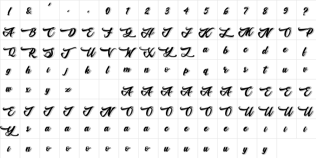 Daywalker Regular  glyph index