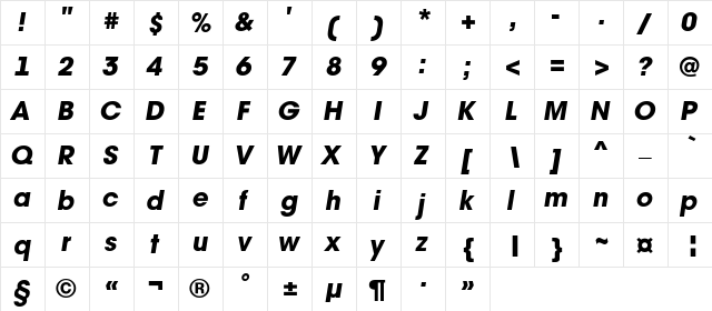 a_AvanteTck HeavyItalic  glyph index