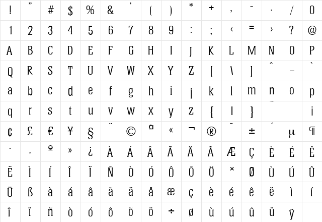 HeliumSerial Regular  glyph index