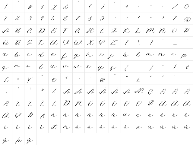Morning Sunshine Regular  glyph index