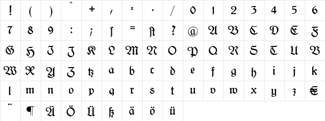Kleukens-Fraktur Regular  glyph index