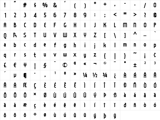 Dinky Rink NF Regular  glyph index