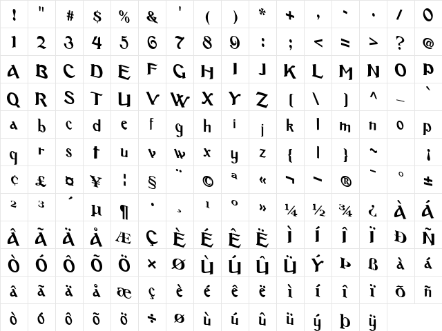 FootenHold Regular  glyph index