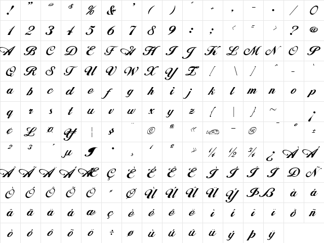 JohnHancock normal  glyph index
