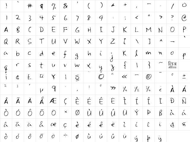 LEHN225 Regular  glyph index