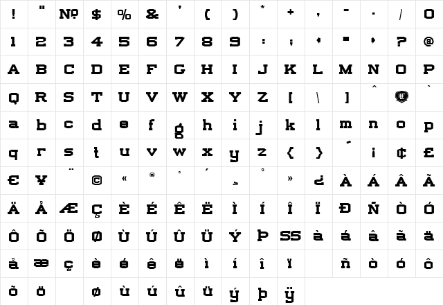 LHF Full Block Regular  glyph index