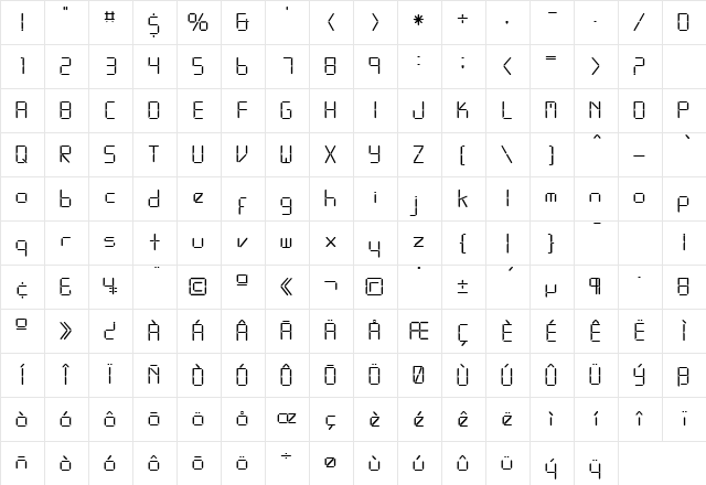 Ziska Normal  glyph index