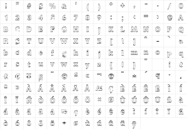 KevinBeckerOutline-ExtraBold Regular  glyph index