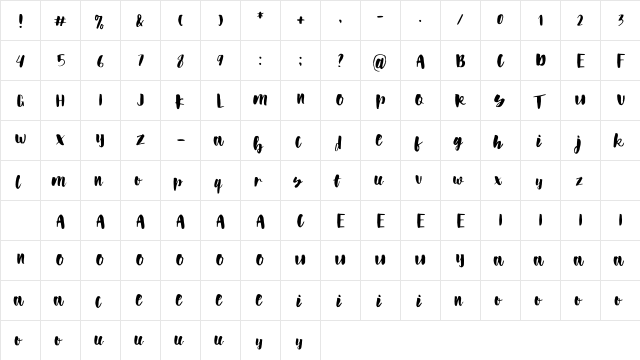 Gwondrong Regular  glyph index
