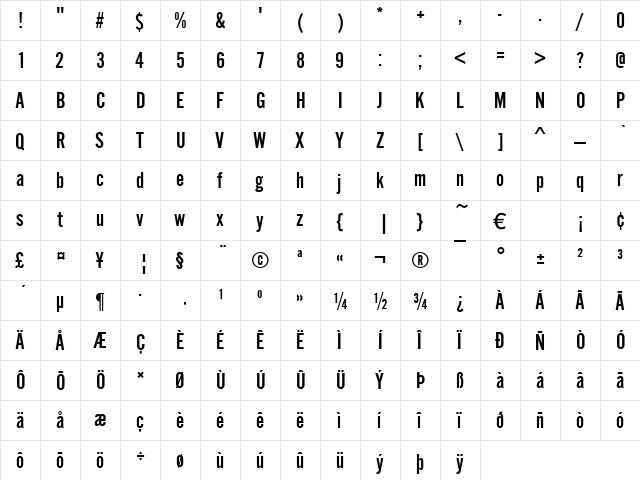 AlternateGotNo2D Regular  glyph index