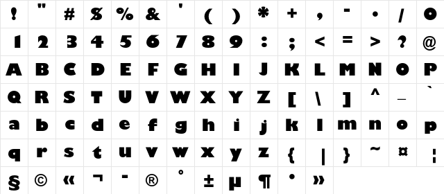 GillSansBlackC Regular  glyph index