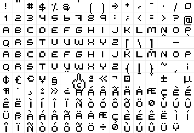 MeTooPixzi Regular  glyph index