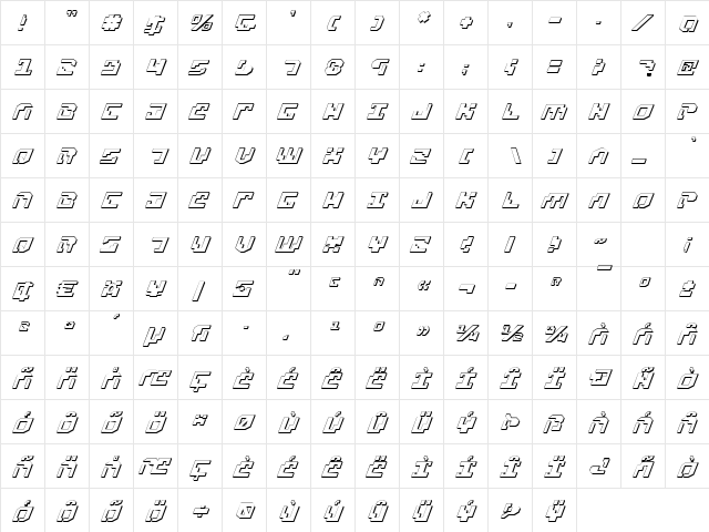 Xenophobia 3D Italic 3D Italic  glyph index