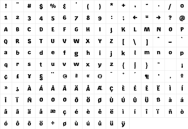 Rekord Black Regular  glyph index