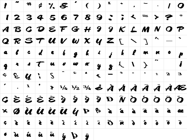 CleanCut56 Bold  glyph index