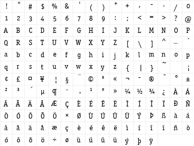 Officina Serif OS ITC TT Book  glyph index