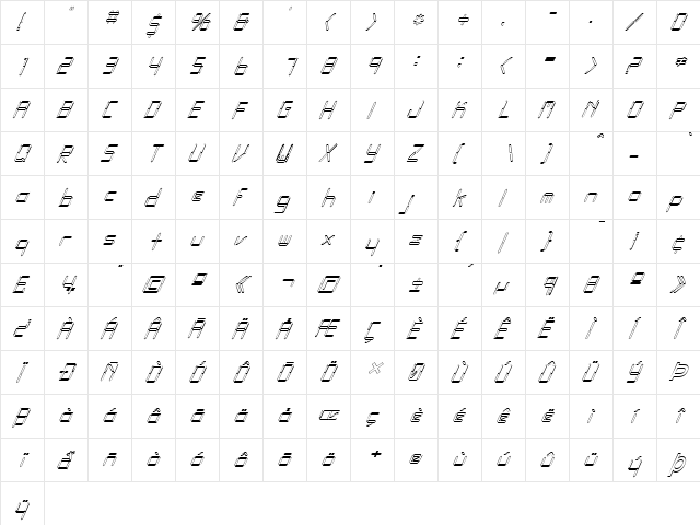 FZ DIGITAL 10 HOLLOW ITALIC Normal  glyph index