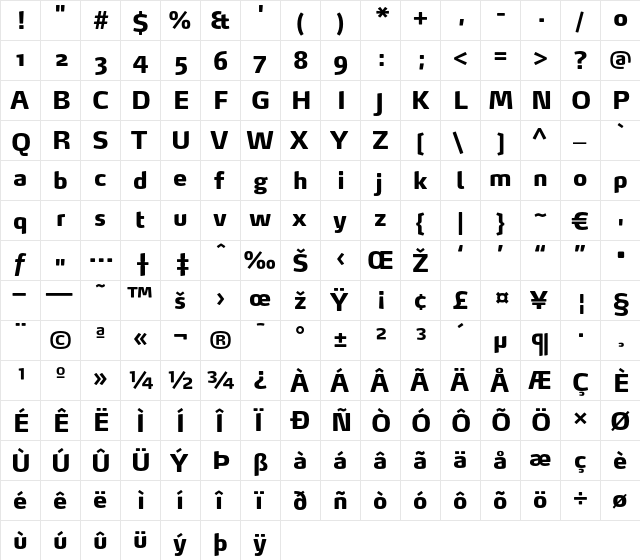 Max-ExtraBold Regular  glyph index