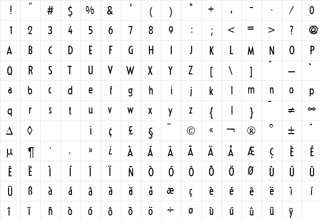 KochOriginalCond Regular  glyph index