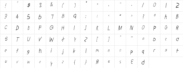 Tabatha Cn italic Italic  glyph index