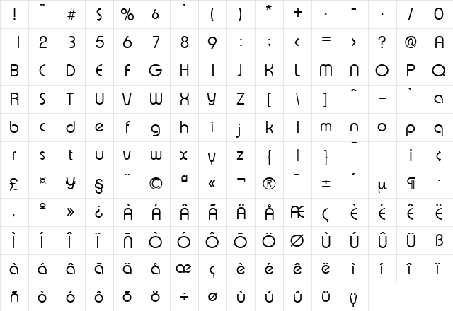 Expressa-Serial-Light Regular  glyph index
