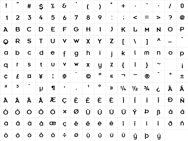 KernelSSK Regular  glyph index