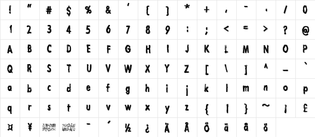 Lazarus Oz Moerkt Regular  glyph index
